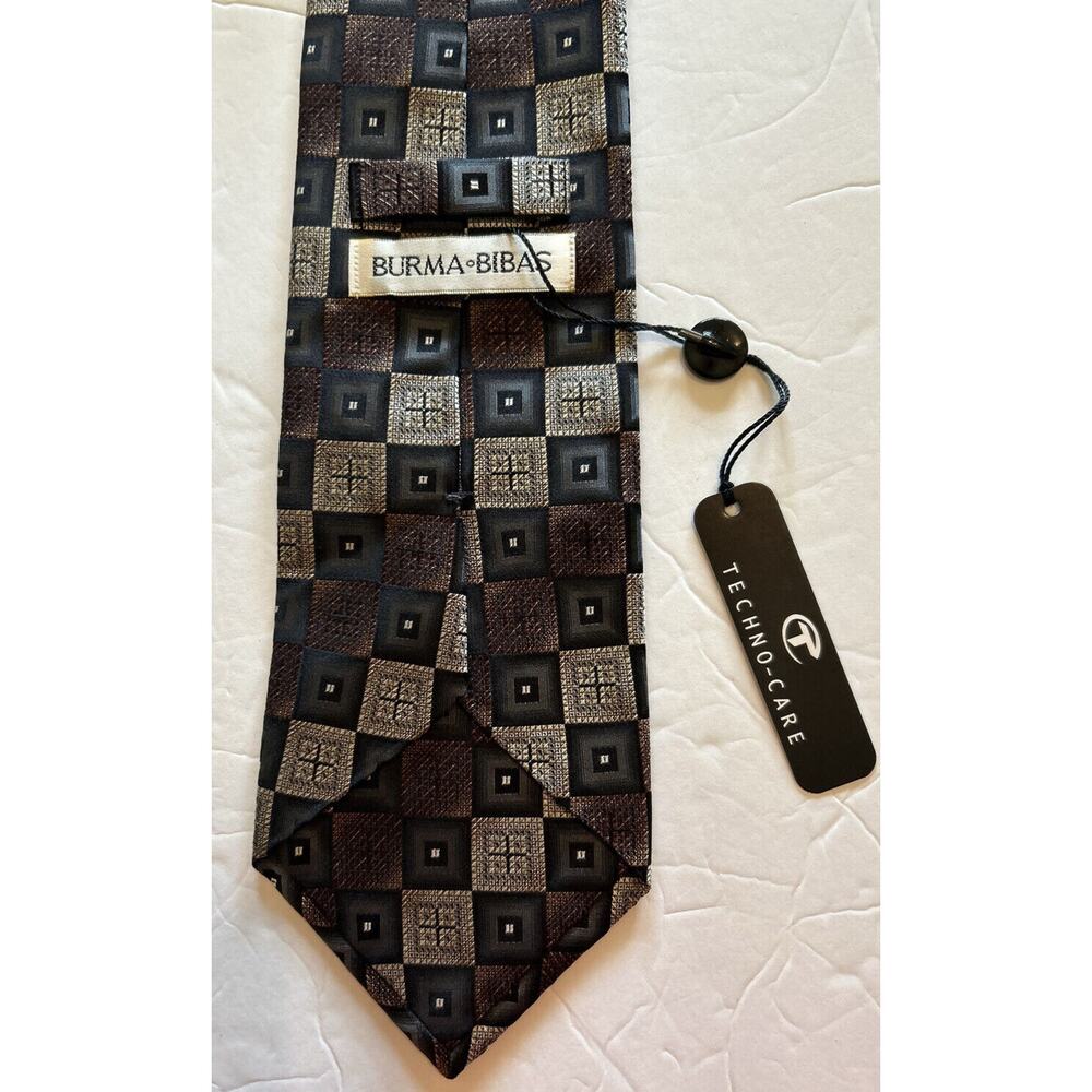 Burma Bibas Black Mens Tie 100% Silk Geometric 4”Necktie Made‎ In USA NWT